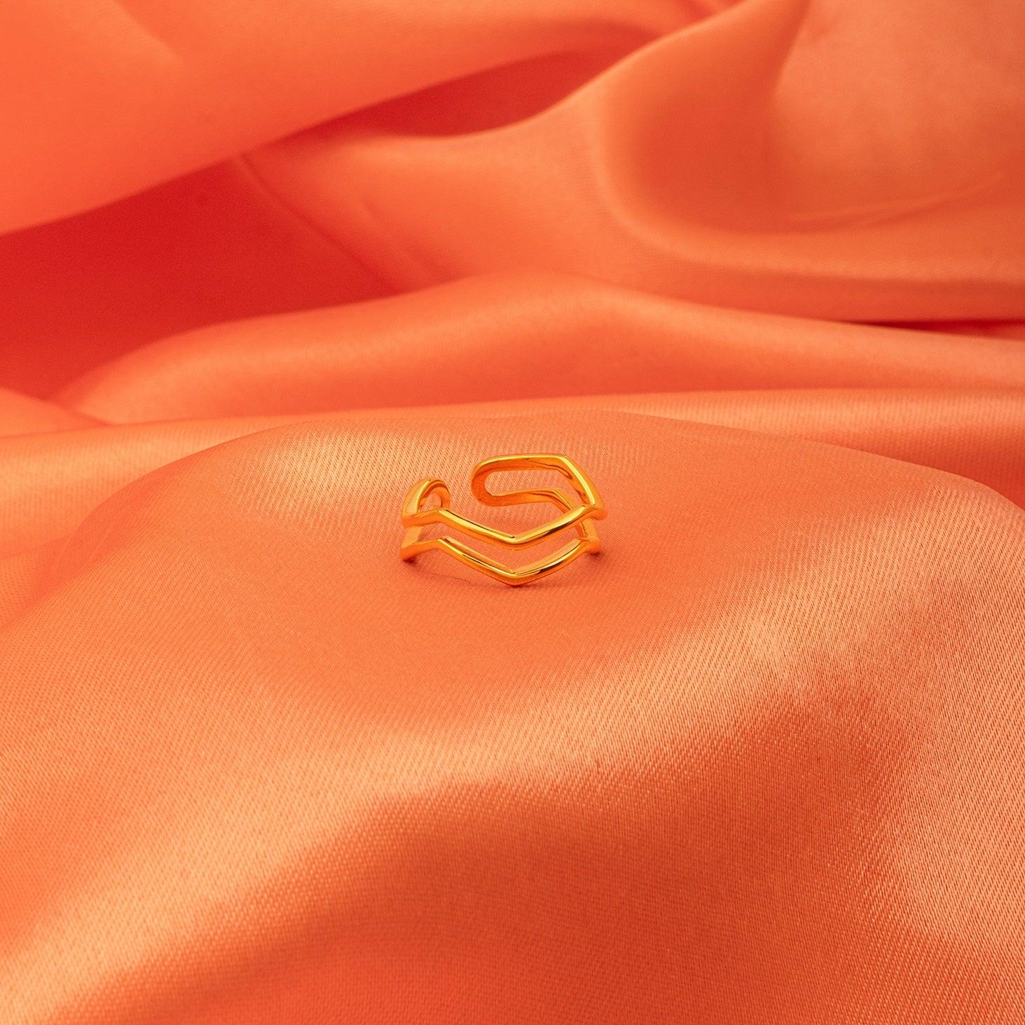 Serene Waves 18K Gold Plated Adjustable 925 Silver Ring