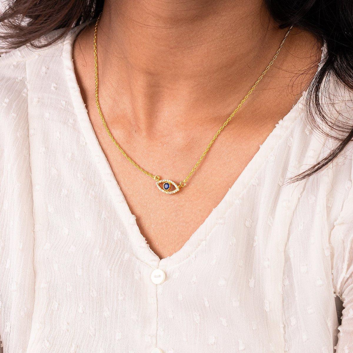 Evil Eye Charm 18K Gold Plated 925 Silver Necklace