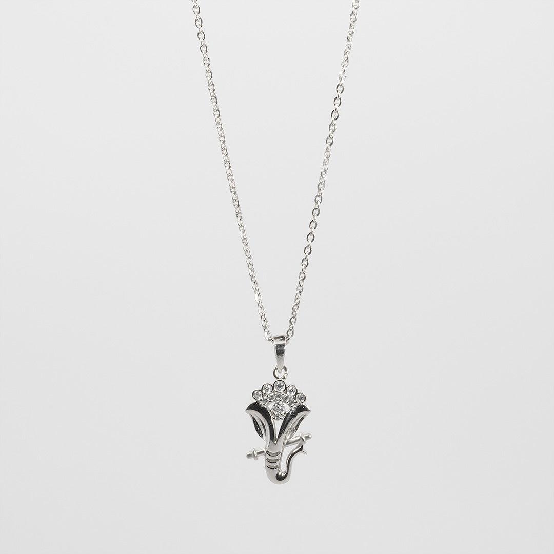 Ganesha's Rhodium Blessing Pendant 925 Silver: Divine Sparkle