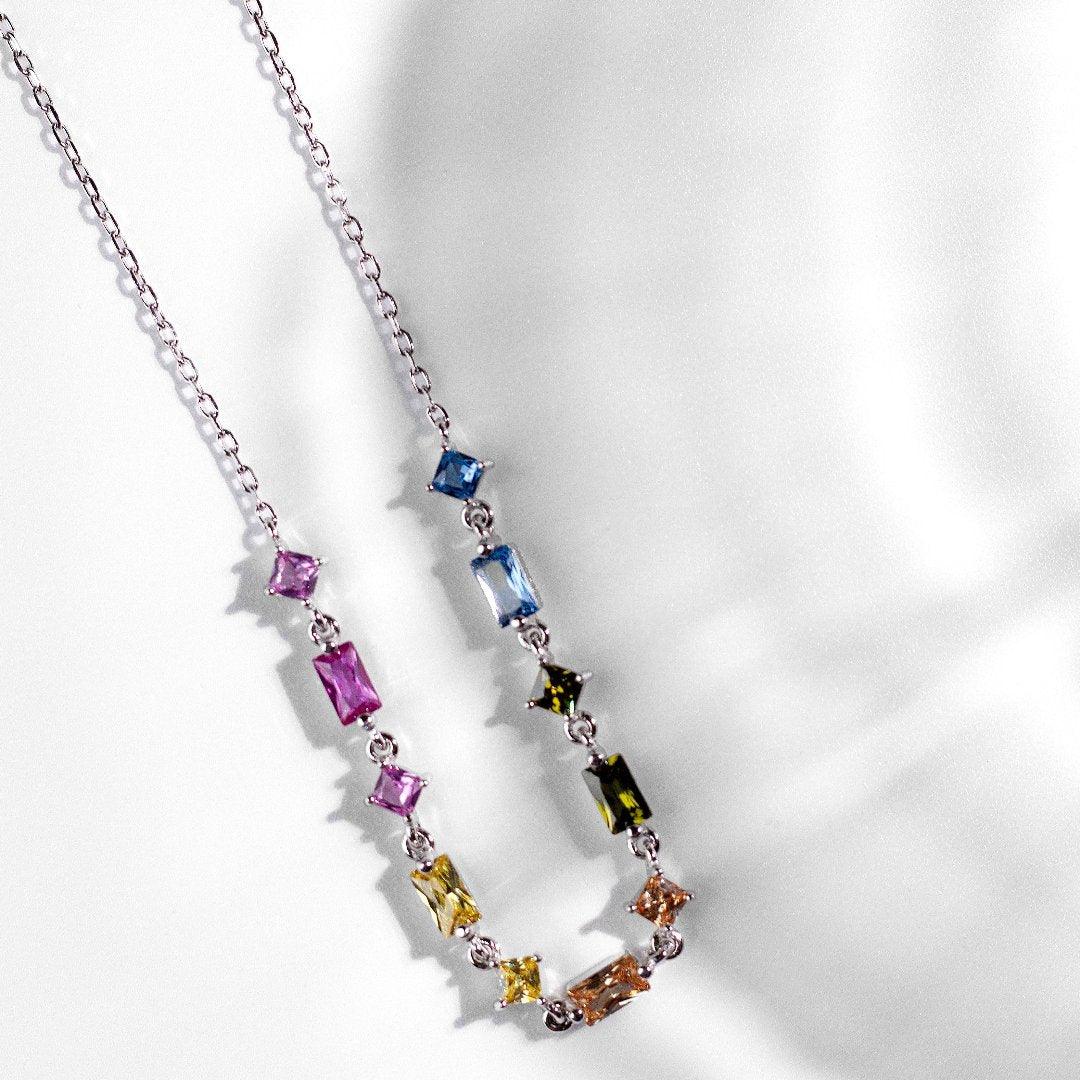 Joyful Radiance Rainbow Stone Necklace in Sterling Silver