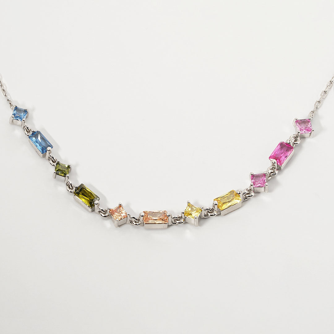 Joyful Radiance Rainbow Stone Necklace in Sterling Silver 2