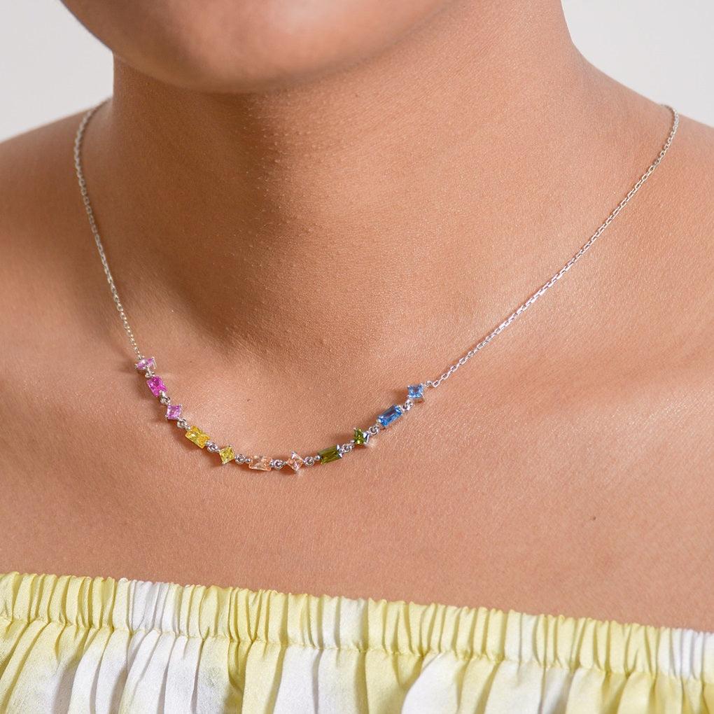 Joyful Radiance Rainbow Stone Necklace in Sterling Silver