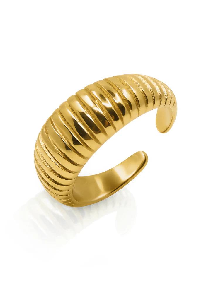 Ribbed Crescent 18K Gold Plated 925 Silver Ring