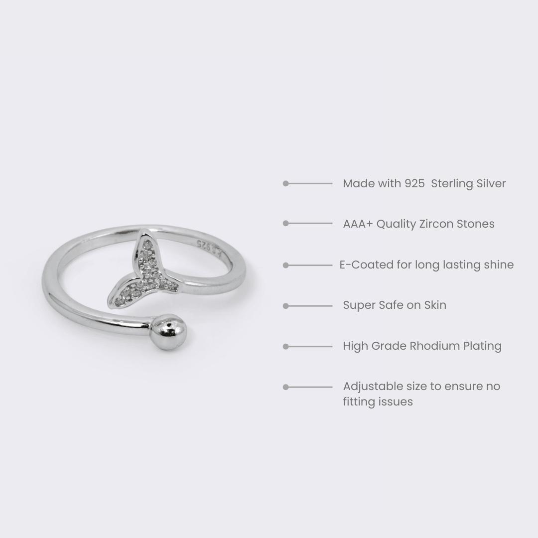 Silver Fin Freedom Rhodium Plated 925 Adjustable Ring