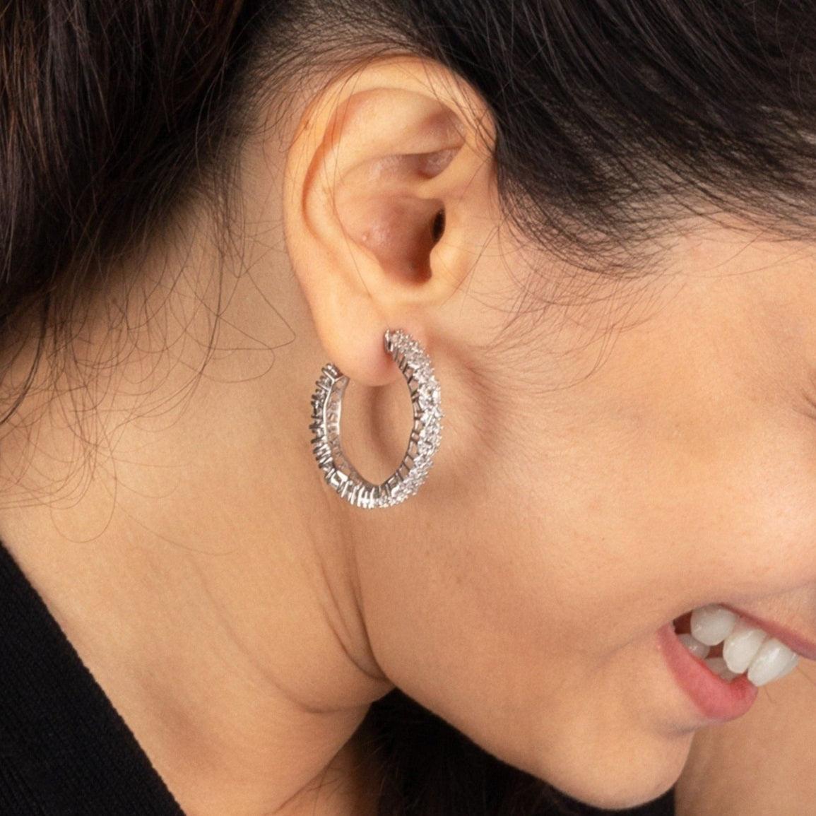 Integra Radiance: Zirconia Stone Closed Hoop Earrings in 925 Silver