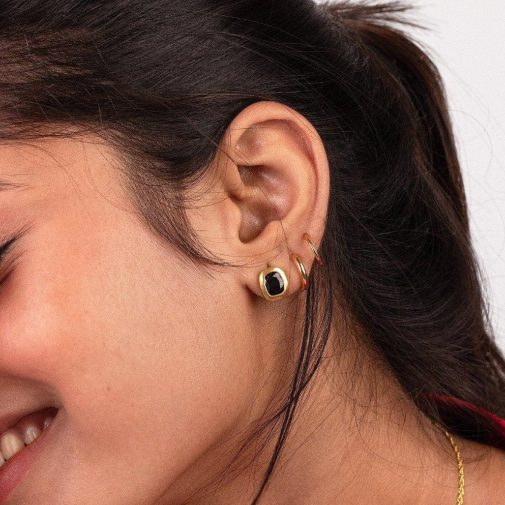 Midnight Elegance Onyx Stud 925 Silver 18K Gold Plated